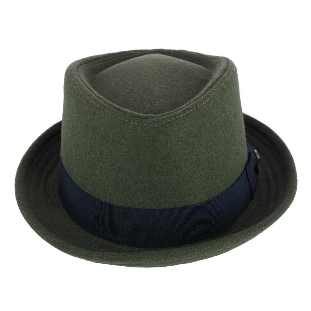 7383 Diamond Shape Wool Fedora with Grosgrain Hatband, Small/Medium, Olive